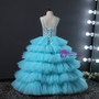 Sky Blue Tulle Sequins Spaghetti Straps Flower Girl Dress