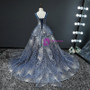 Blue Tulle Sequins Backless Long Princess Flower Girl Dress