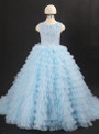 Sky Blue Ball Gown Tulle Appliques Flower Girl Dress