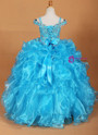 Blue Ball Gown Organza Spaghetti Straps With Crystal Flower Girl Dress