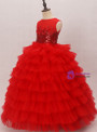 Red Ball Gown Tulle Sequins Appliques Flower Girl Dress