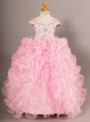 Pink Ball Gown Organza Off The Shoulder With Crystal Flower Girl Dress