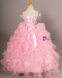 Pink Ball Gown Organza Off The Shoulder With Crystal Flower Girl Dress
