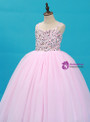 Pink Tulle Spaghetti Straps Floor Length Flower Girl Dress With Crystal