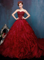 Burgundy Ball Gown Organza Sweetheart Neck Applqiues Wedding Dress