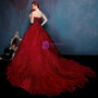Burgundy Ball Gown Organza Sweetheart Neck Applqiues Wedding Dress