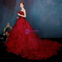 Burgundy Ball Gown Organza Sweetheart Neck Applqiues Wedding Dress
