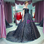 Navy Blue Ball Gown Off The Shoulder Tulle Sequins Quinceanera Dresses