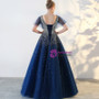 Navy Blue Tulle V-neck Backless With Sequins Quinceanera Dresses