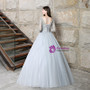 Silver Gray Tulle Long Sleeve Backless Quinceanera Dresses With Sequins