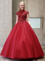 Red Ball Gown High Neck Backless Appliques Quinceanera Dresses