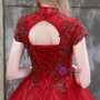 Red Ball Gown High Neck Backless Appliques Quinceanera Dresses