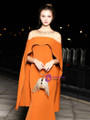 Orange Satin Mermaid Bat Sleeve Prom Dress With Beading