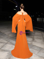 Orange Satin Mermaid Bat Sleeve Prom Dress With Beading