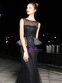 Black Tulle Mermaid Sequins Backless Prom Dress With Beading