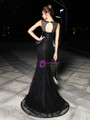 Black Tulle Mermaid Sequins Backless Prom Dress With Beading