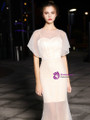Chmapgne Mermaid Tulle Bat Sleeve With beading Prom Dress