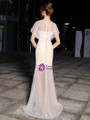 Chmapgne Mermaid Tulle Bat Sleeve With beading Prom Dress