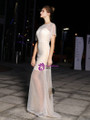 Chmapgne Mermaid Tulle Bat Sleeve With beading Prom Dress