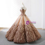 Brown Vintage Ball Gown Spaghetti Straps Wedding Dress With Pearls
