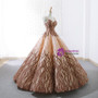 Brown Vintage Ball Gown Spaghetti Straps Wedding Dress With Pearls