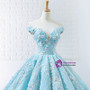 Blue Ball Gown Off The Shoulder Appliques Haute Couture Wedding Dress