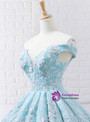 Blue Ball Gown Off The Shoulder Appliques Haute Couture Wedding Dress