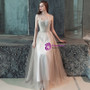 In Stock:Ship in 48 Hours Gray Tulle Straps With Beading Prom Dress