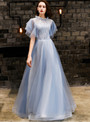 In Stock:Ship in 48 Hours Blue Tulle Lace High Neck Prom Dress