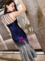 In Stock:Ship in 48 Hours Blue White Mermaid Sequins Halter Prom Dress