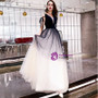 In Stock:Ship in 48 Hours Navy Blue And White Tulle V-neck Prom Dress