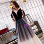 In Stock:Ship in 48 Hours Navy Blue And White Tulle V-neck Prom Dress