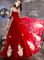 In Stock:Ship in 48 Hours Red Tulle Appliques Off The Shoulder Prom Dress