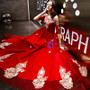 In Stock:Ship in 48 Hours Red Tulle Appliques Off The Shoulder Prom Dress