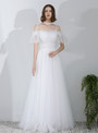 In Stock:Ship in 48 Hours White Spaghetti Straps Tulle Long Wedding Dress