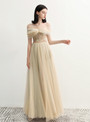In Stock:Ship in 48 Hours Chmapgne Tulle Off The Shoulder Prom Dress