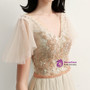 In Stock:Ship in 48 Hours Champagne V-neck Tulle Prom Dress