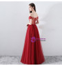 In Stock:Ship in 48 Hours Burgundy Tulle Off Shoulder Appliques Prom Dress