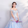 In Stock:Ship in 48 Hours Blue Ball Gown Tulle Appliques Wedding Dress
