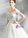 In Stock:Ship in 48 Hours White Ball Gown Tulle Wedding Dress With Pearls