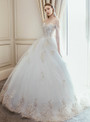 White Ball Gown Tulle Lace Appliques Short Sleeve Backless Wedding Dress