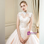 Champagne Ball Gown High Neck Backless Appliques Wedding Dress