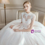 Champagne Ball Gown High Neck Backless Appliques Wedding Dress
