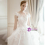 Champagne Tulle Lace Appliques Cap Sleeve Backless Wedding Dress