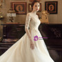 A-Line Simple Gold Appliques Embroidery Long Sleeve Wedding Dress