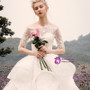 Champagne Tulle Lace Appliques Off The Shoulder Wedding Dress