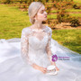 White Ball Gown Tulle Lace Appliques Long Sleeve Wedding Dress