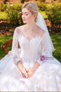 Champagne Tulle Lace Long Sleeve See Through Neck Wedding Dress