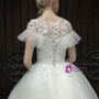 White Ball Gown Tulle Appliques Cap Sleeve Pleats Wedding Dress