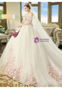 White Tulle Pink Appliques Off The Shoulder Wedding Dress With Long Train